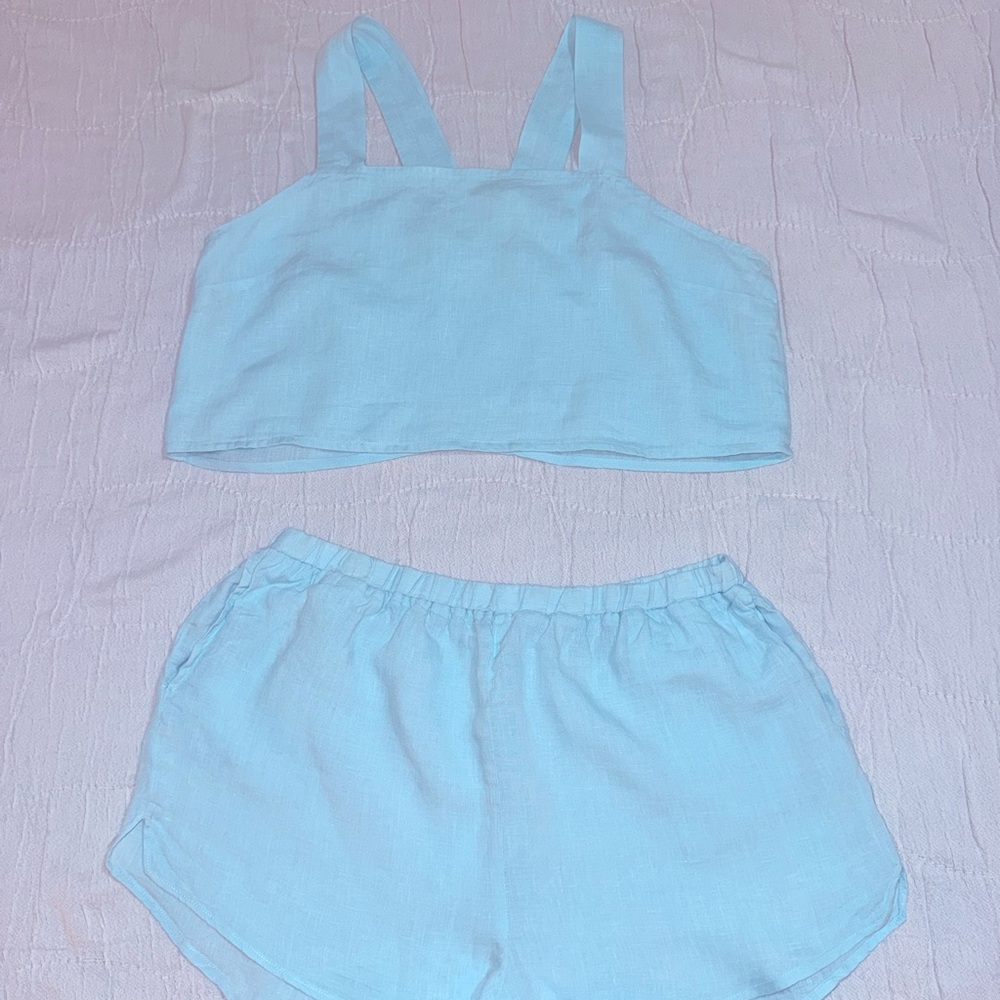 Vitamin A Light Blue Linen Shorts/Cropped Top Set-Women’s Size Large